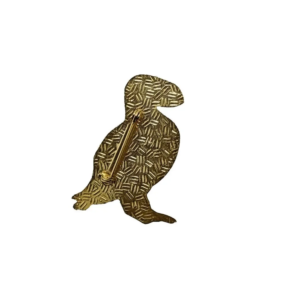 Vintage Cloisonne PUFFIN BIRD Brooch Black White Yellow Enamel Lapel Pin 2